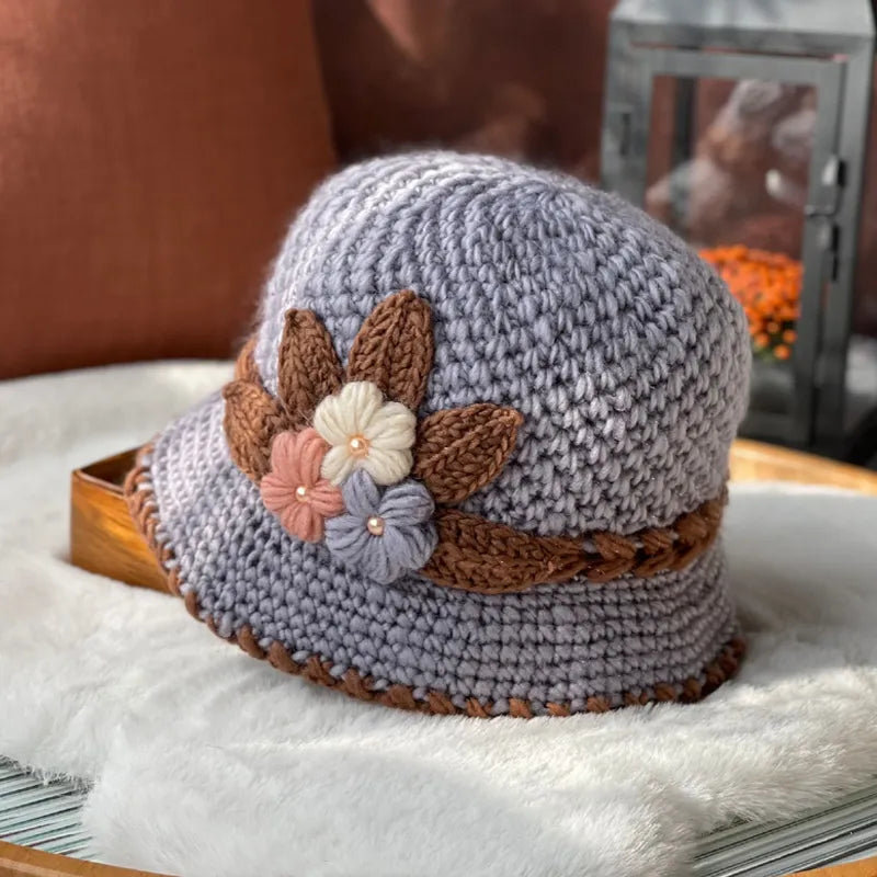 Women's  Flowers Knitted Woolen Hat