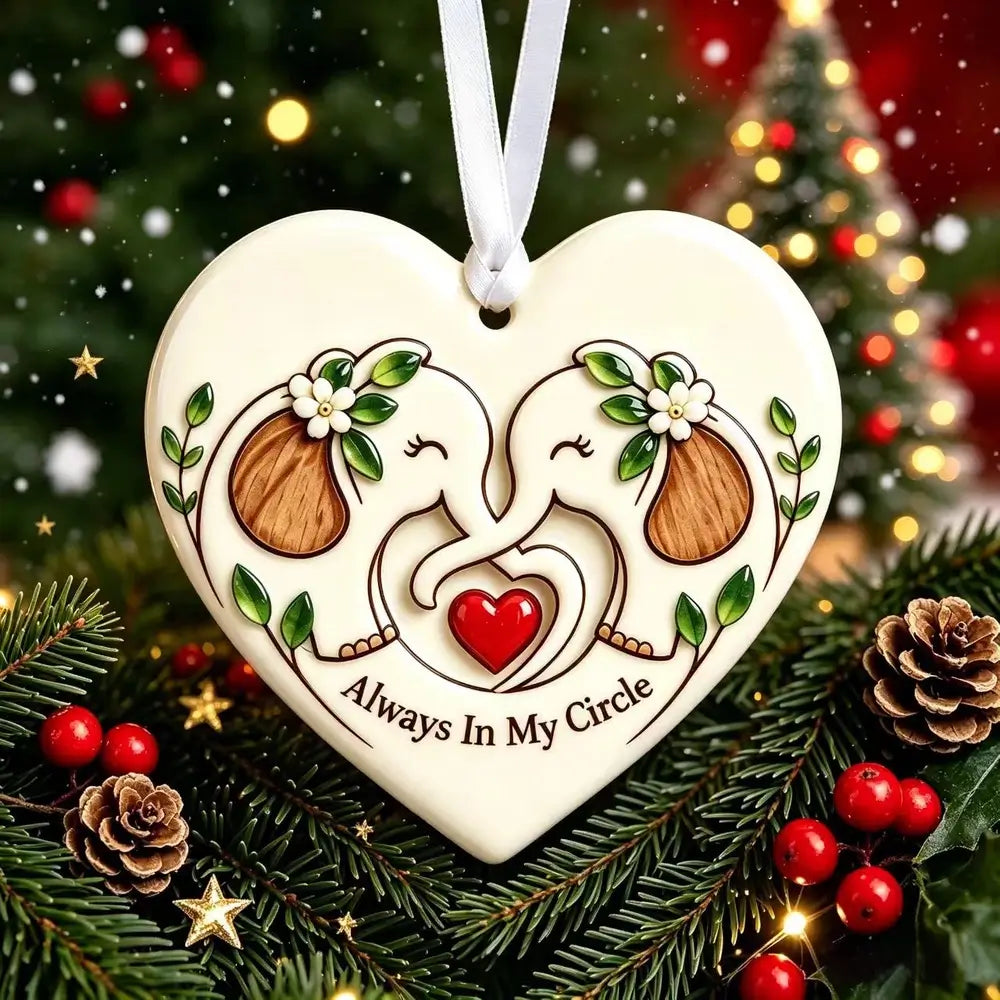 Always In My Circle - Elephant Heart Ceramic Ornament