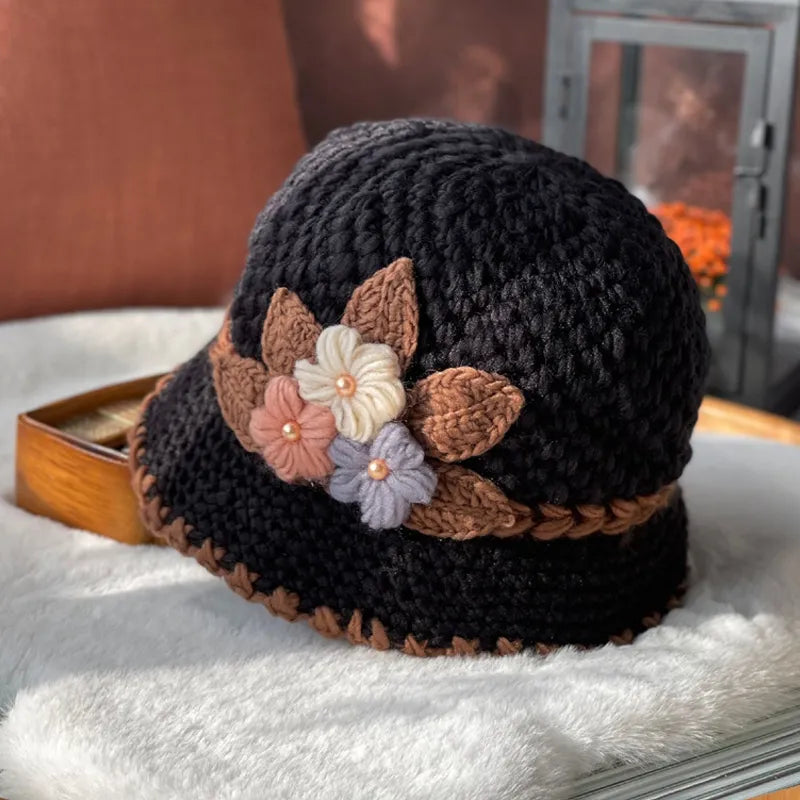 Women's  Flowers Knitted Woolen Hat