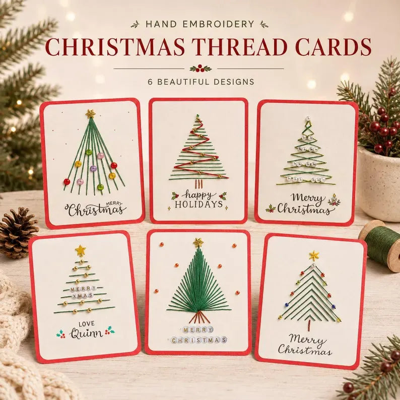 🎄6 Festive Designs ✨| Christmas Thread Art Card Kit – Create Beautiful Handmade Holiday Cards ✨