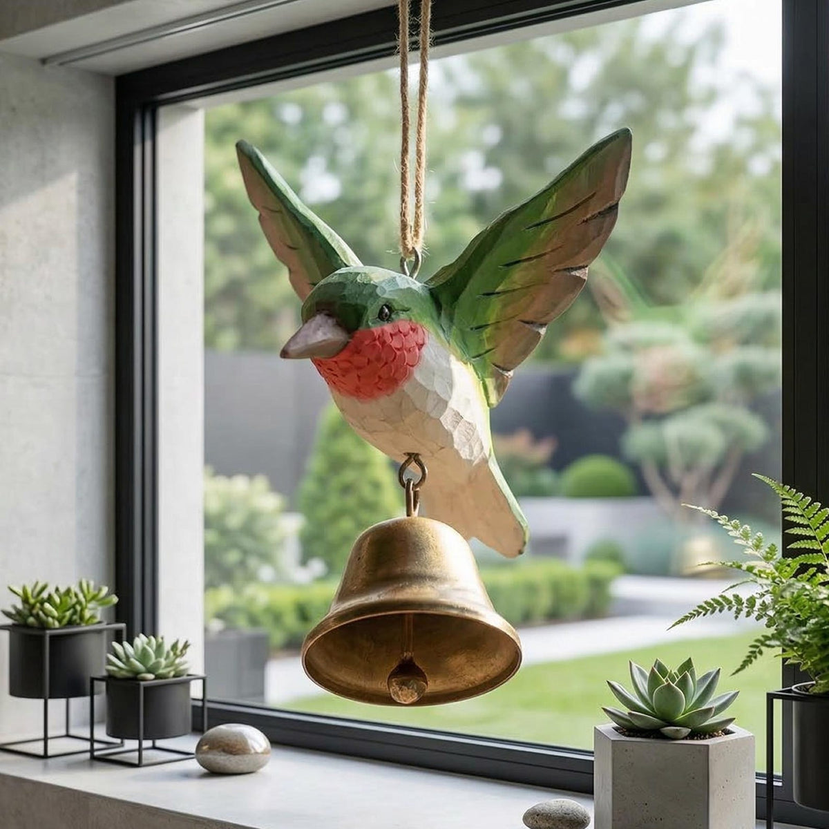Hand Carved Wooden Bird Wind Chime – Rustic Garden Hanging Decor