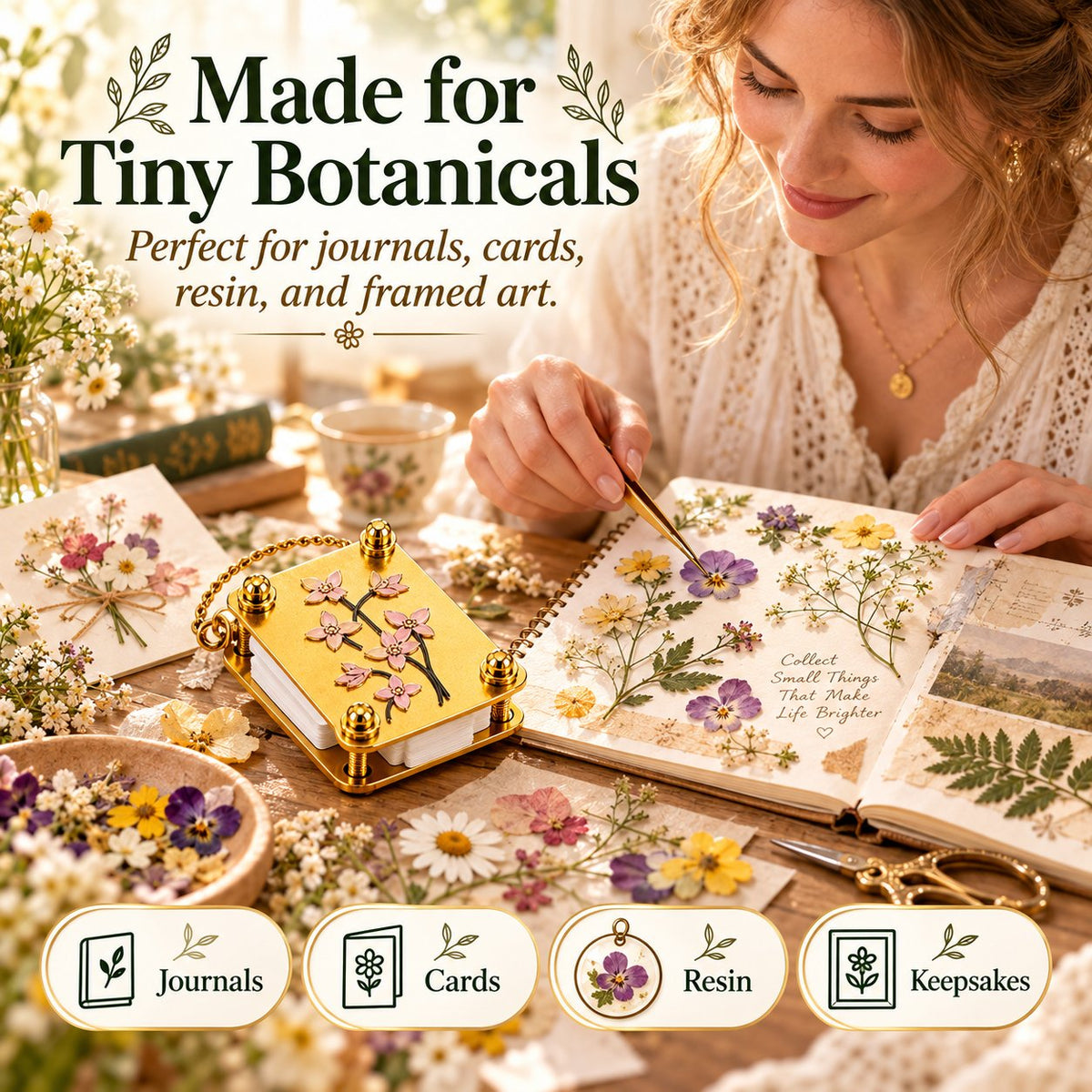 🌸 Mini Metal Flower Press – Pocket-Sized Botanical Press for Flowers & Leaves, Vintage Floral Craft Tool & Thoughtful Gift 🎁