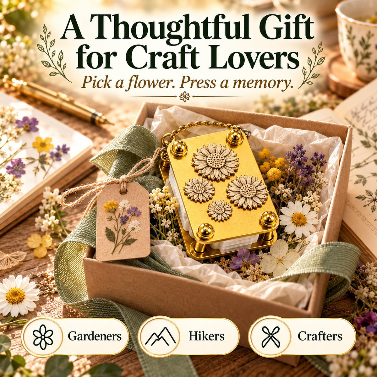 🌸 Mini Metal Flower Press – Pocket-Sized Botanical Press for Flowers & Leaves, Vintage Floral Craft Tool & Thoughtful Gift 🎁