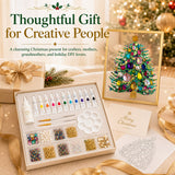 🎄 DIY Jeweled Christmas Tree Art Kit | Colorful Gems, Pearls, Paints & Gold-Tone Floating Display Frame 💎✨