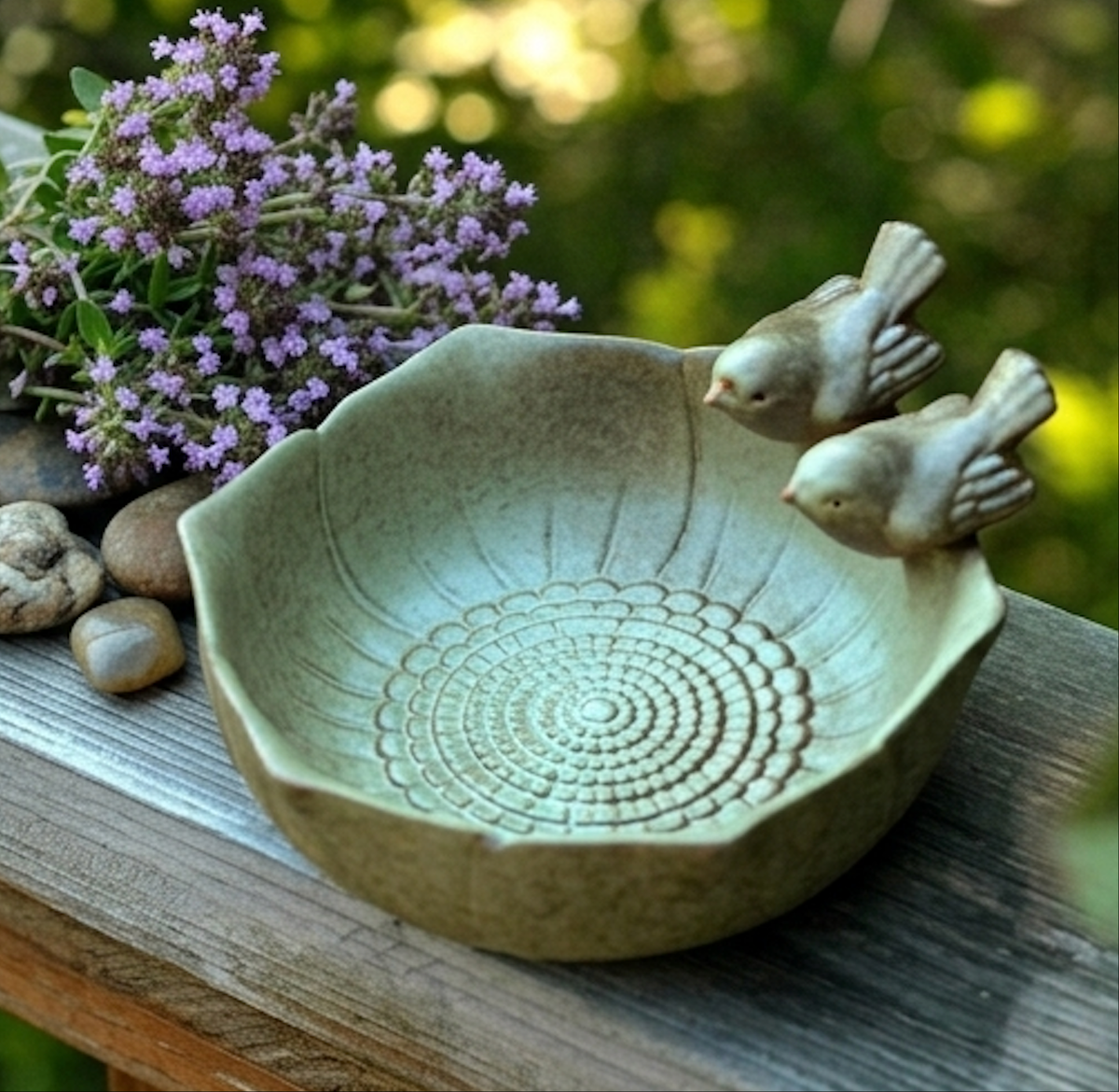Ceramic Bird Bath Bowl – Elegant Outdoor Feeder & Bee Water Dish for Garden Birds