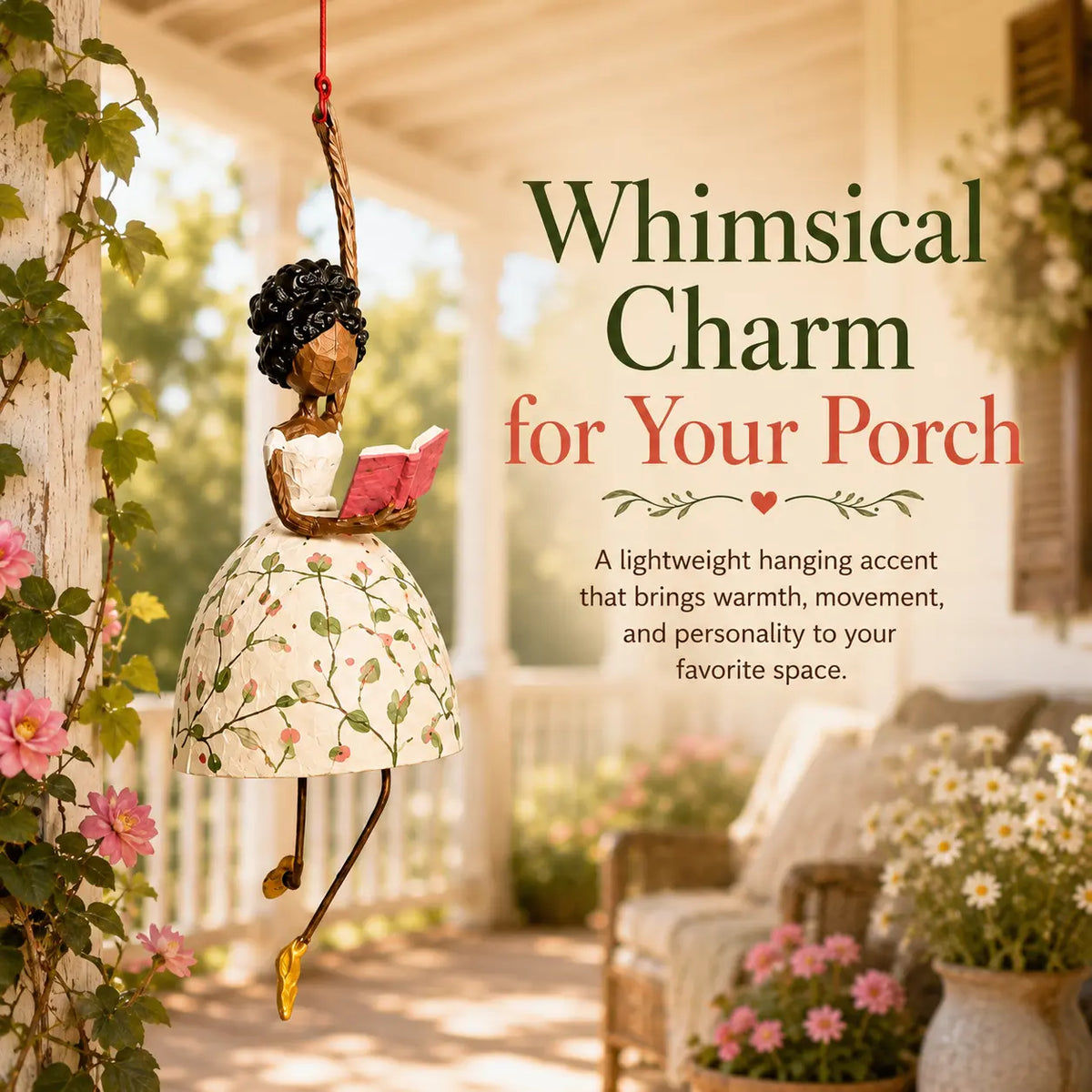 💃 Whimsical Dancing Lady Hanging Ornament | Folk-Art Porch & Window Decor