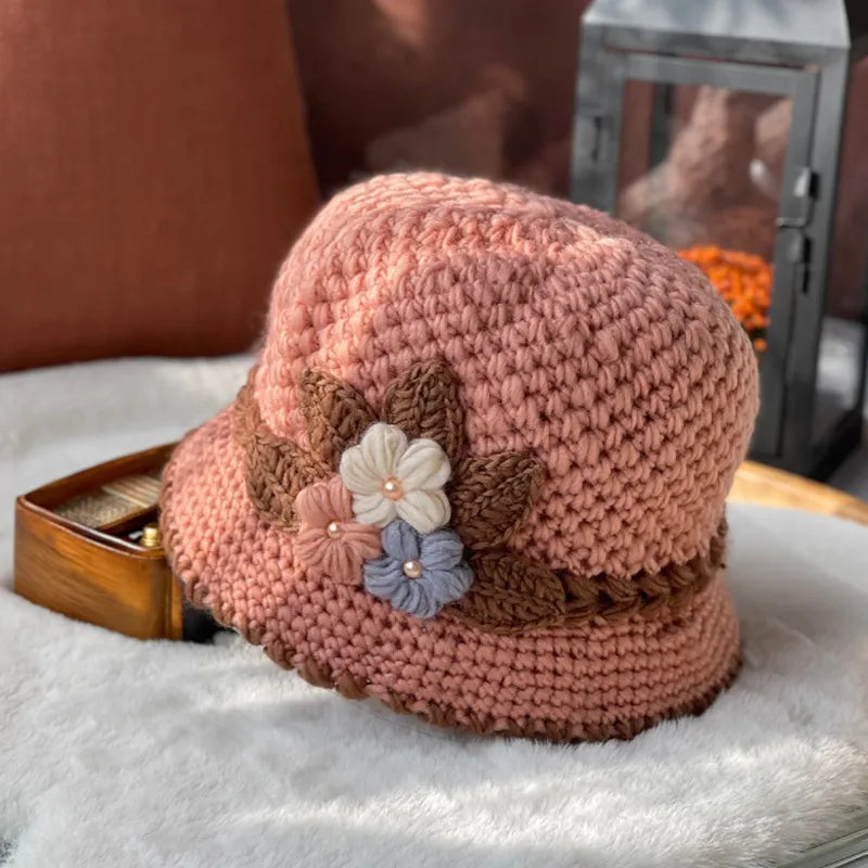 Women's  Flowers Knitted Woolen Hat