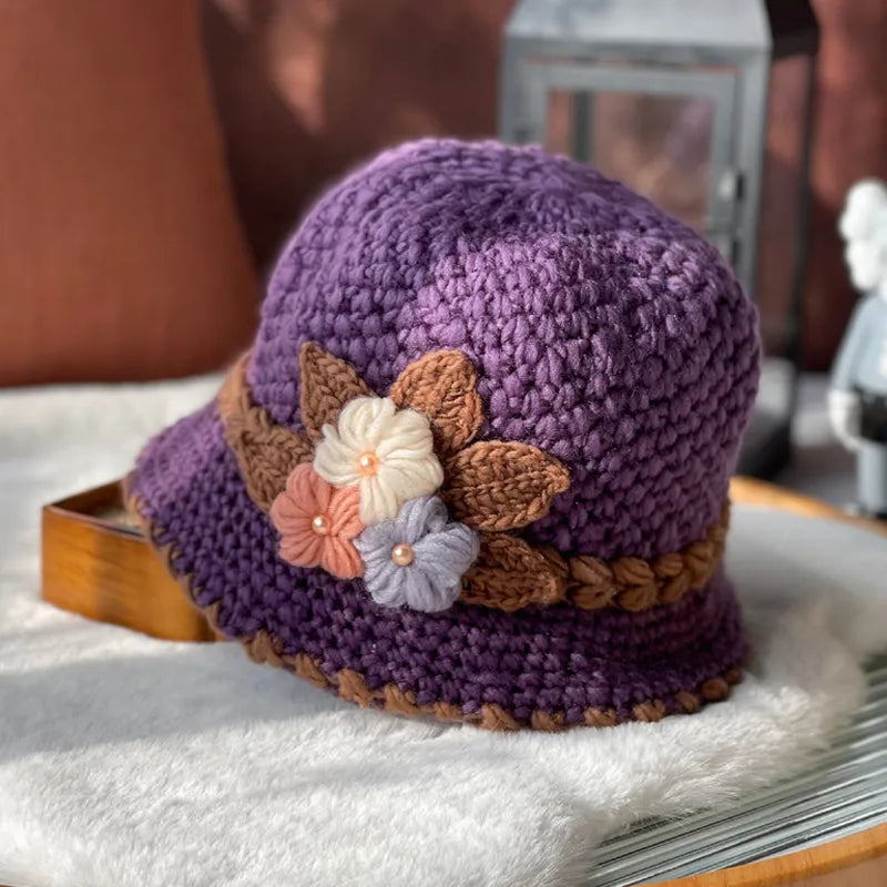 Women's  Flowers Knitted Woolen Hat