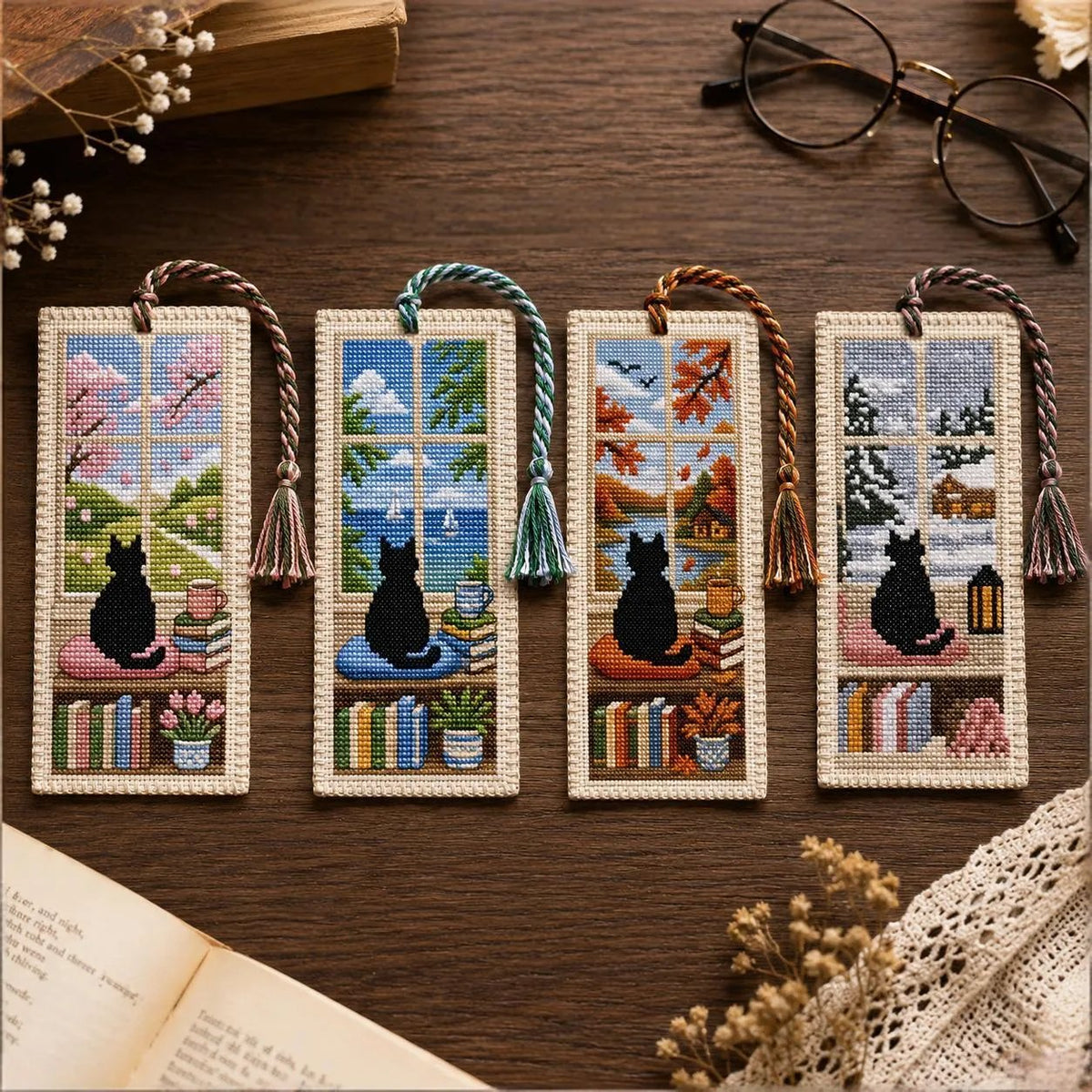 🐈📚DIY Cat Cross Stitch Bookmark Kit – Create Your Own Cozy Reading Companion
