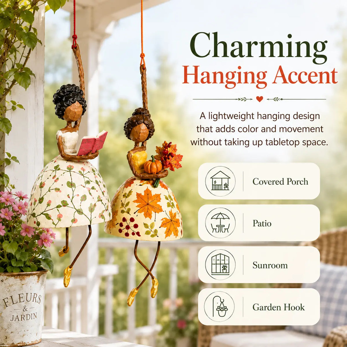 💃 Whimsical Dancing Lady Hanging Ornament | Folk-Art Porch & Window Decor