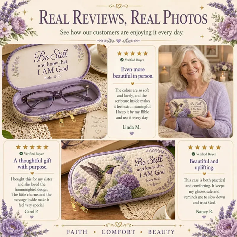 💜Be Still Hummingbird Quilted Glasses Case