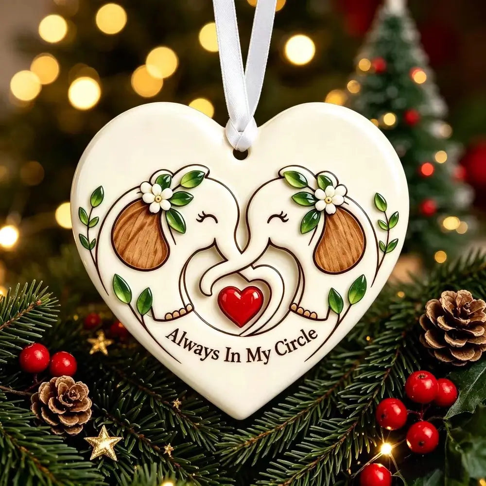 Always In My Circle - Elephant Heart Ceramic Ornament