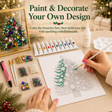 🎄 DIY Jeweled Christmas Tree Art Kit | Colorful Gems, Pearls, Paints & Gold-Tone Floating Display Frame 💎✨