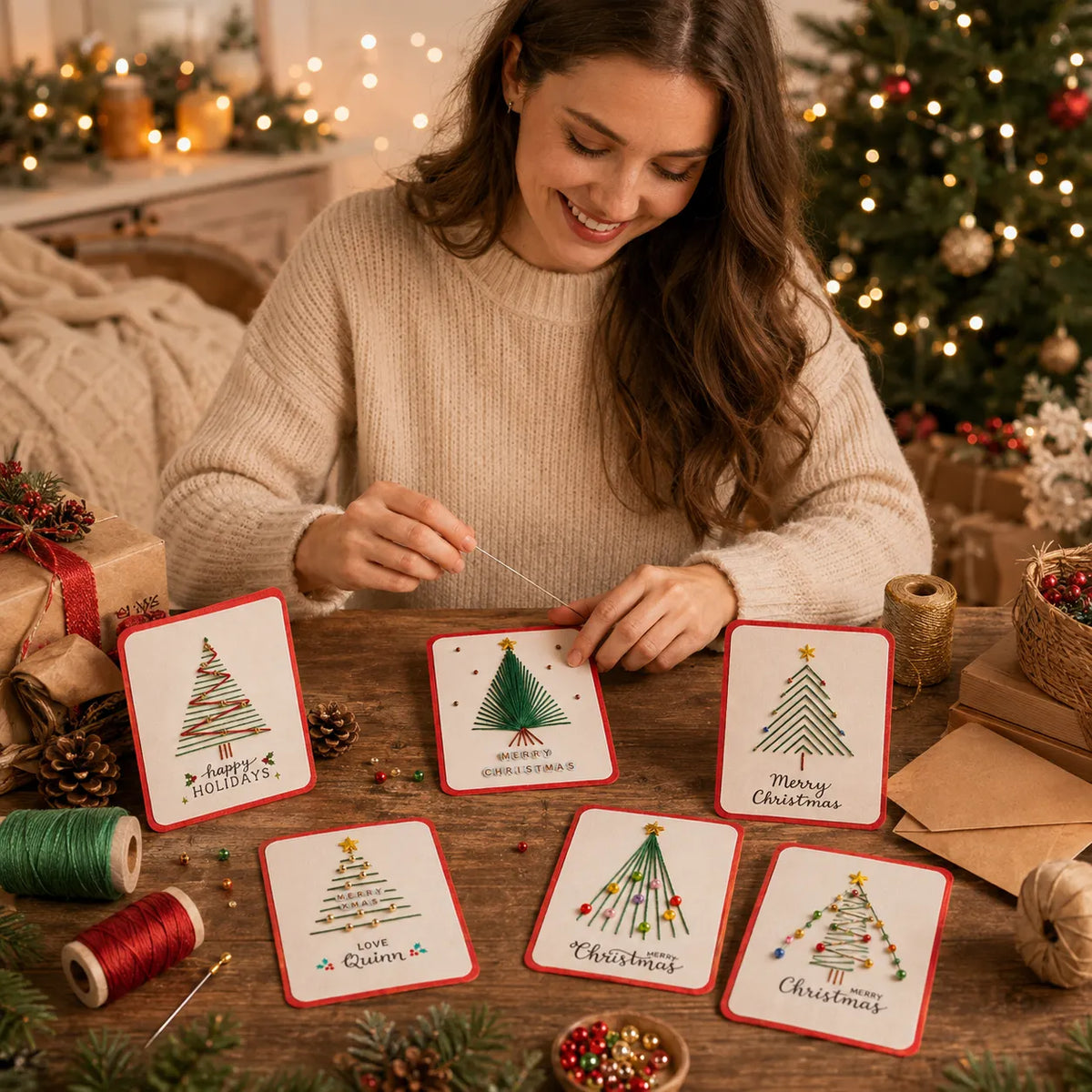 🎄6 Festive Designs ✨| Christmas Thread Art Card Kit – Create Beautiful Handmade Holiday Cards ✨