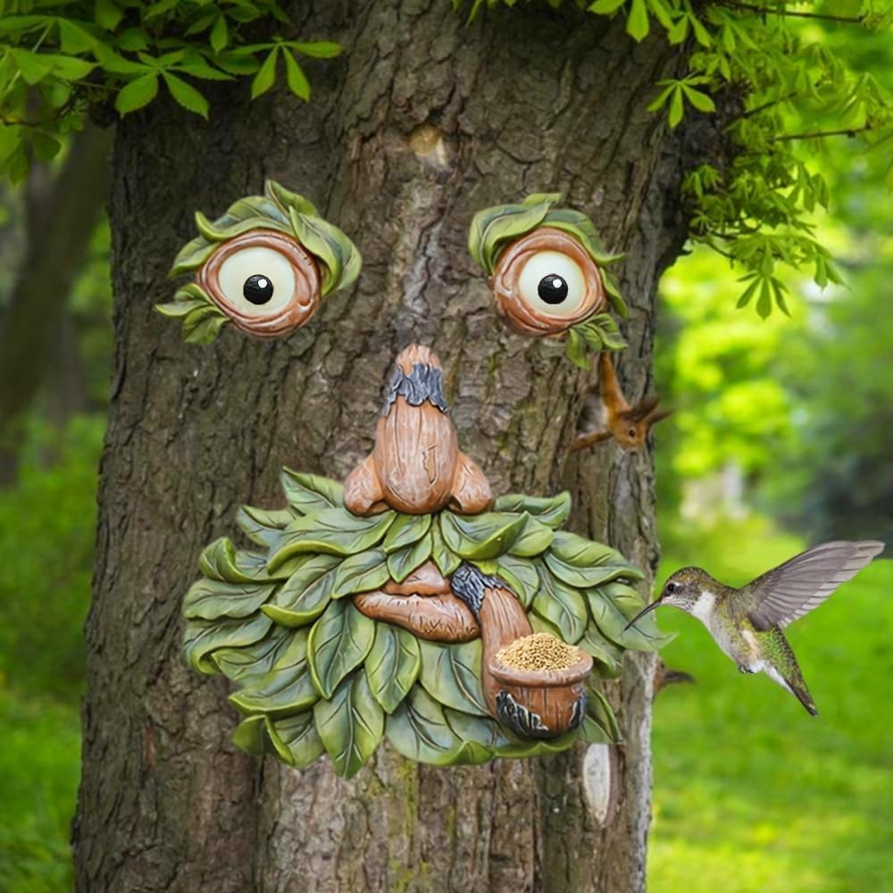 Glow-in-the-Dark Tree Face Bird Feeder – Funny Old Man Garden Decor Statue