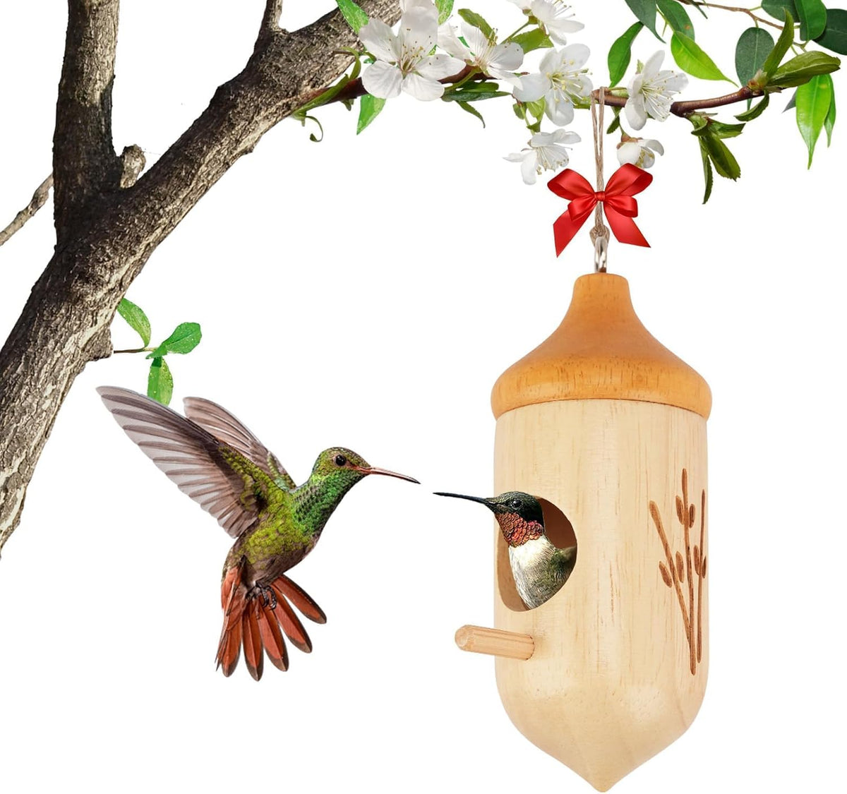 Wooden Bird House with Bow