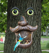 Lifelike Tree Face Bird Feeder – Glowing Eyes Outdoor Yard Accent