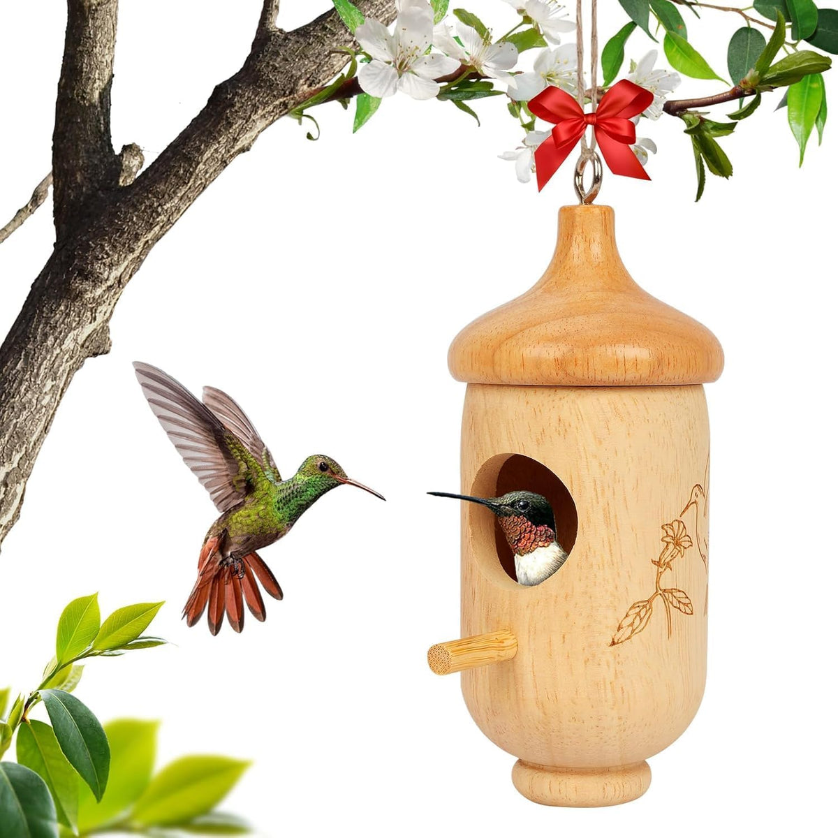 Wooden Bird House with Bow