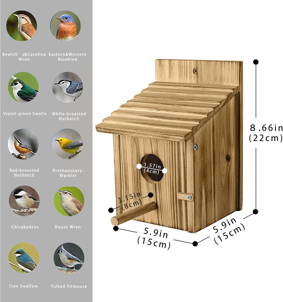 Wooden Bird House for Finch Bluebird Cardinals