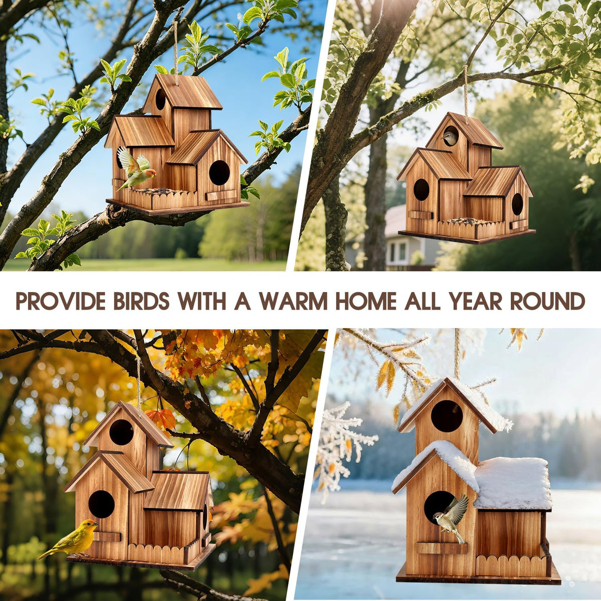 3-Holes Handmade Bird House