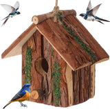 Wooden Bird House with Moss Accent Hanging Design