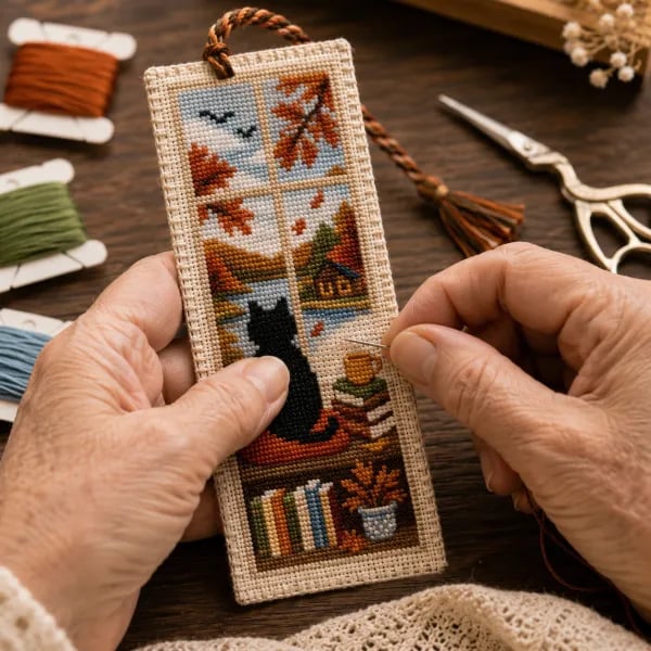 🐈📚DIY Cat Cross Stitch Bookmark Kit – Create Your Own Cozy Reading Companion