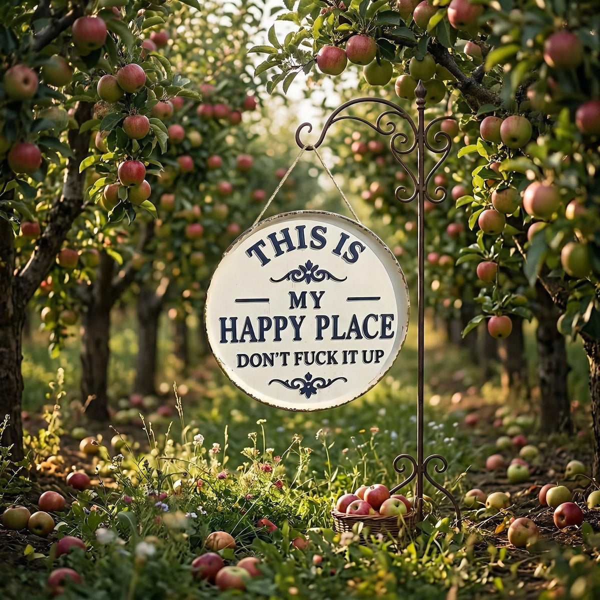 Funny Garden Metal Sign – “This Is My Happy Place Don’t F*ck It Up” Vintage Decor