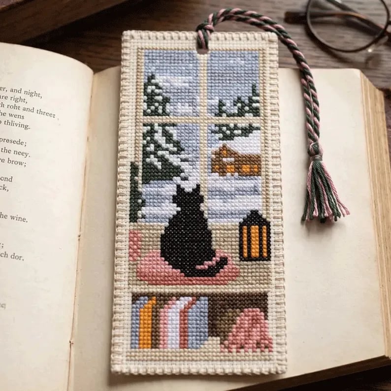 🐈📚DIY Cat Cross Stitch Bookmark Kit – Create Your Own Cozy Reading Companion