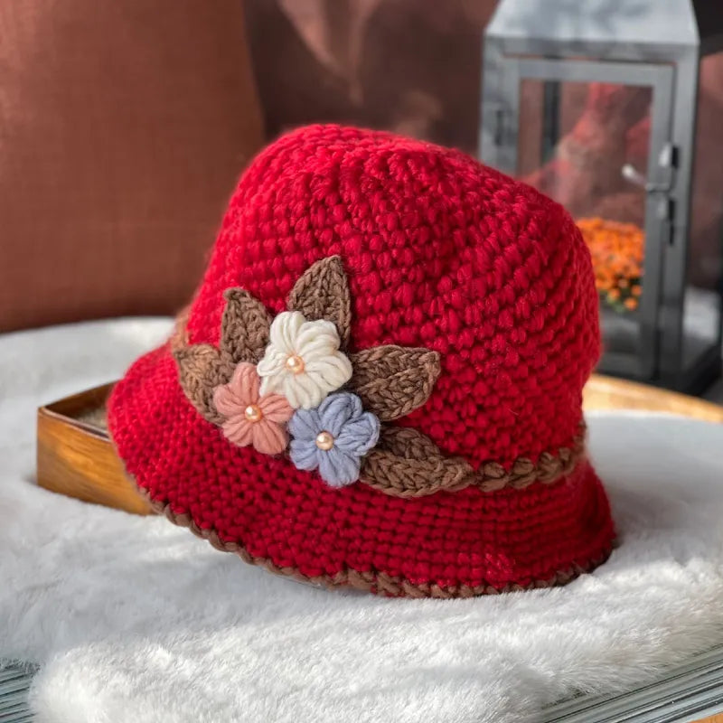 Women's  Flowers Knitted Woolen Hat