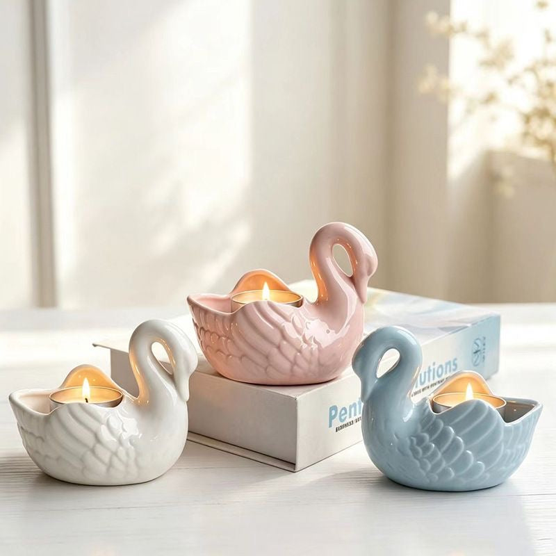 🦢🕯️ Cute Swan Ceramic Candle Holder – Home Decor & Gift