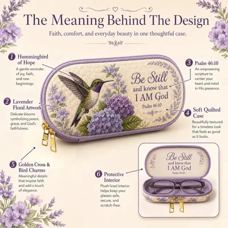 💜Be Still Hummingbird Quilted Glasses Case