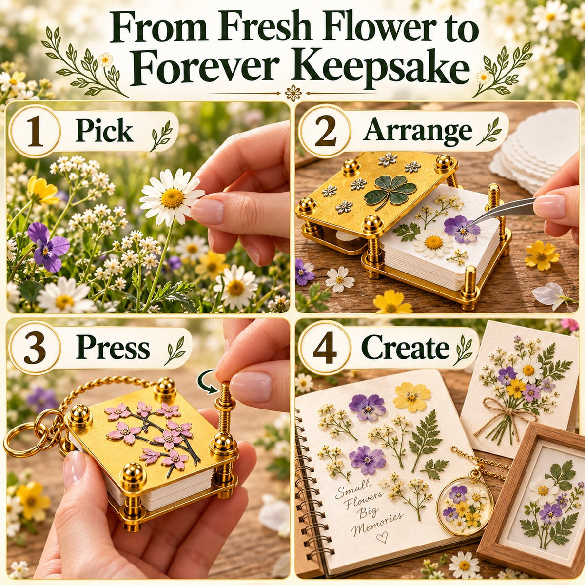 🌸 Mini Metal Flower Press – Pocket-Sized Botanical Press for Flowers & Leaves, Vintage Floral Craft Tool & Thoughtful Gift 🎁