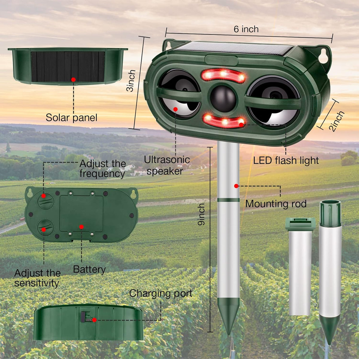 Solar-Powered Animal Repeller,Repellent for Outdoor Farm and Orchard Use
