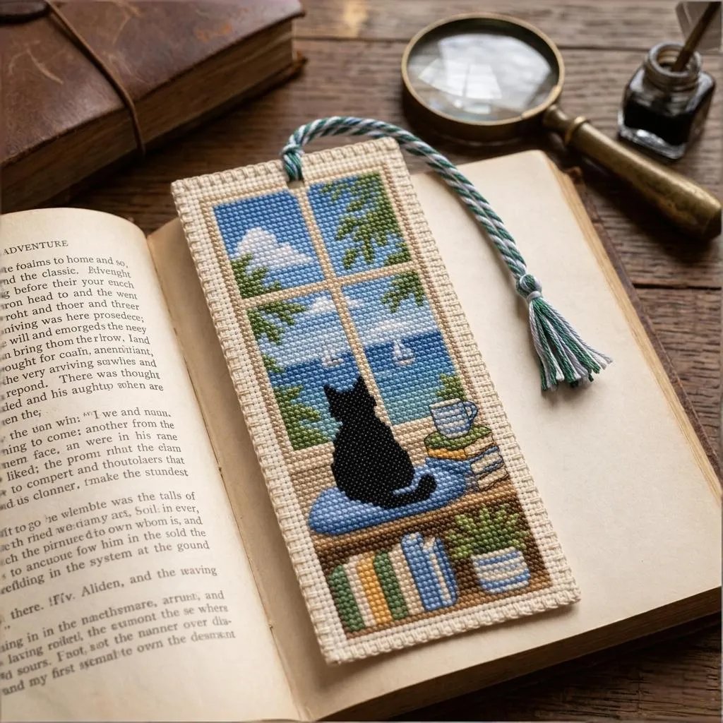 🐈📚DIY Cat Cross Stitch Bookmark Kit – Create Your Own Cozy Reading Companion