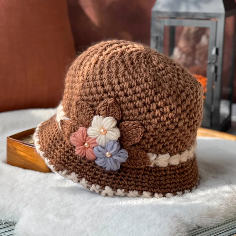 Women's  Flowers Knitted Woolen Hat