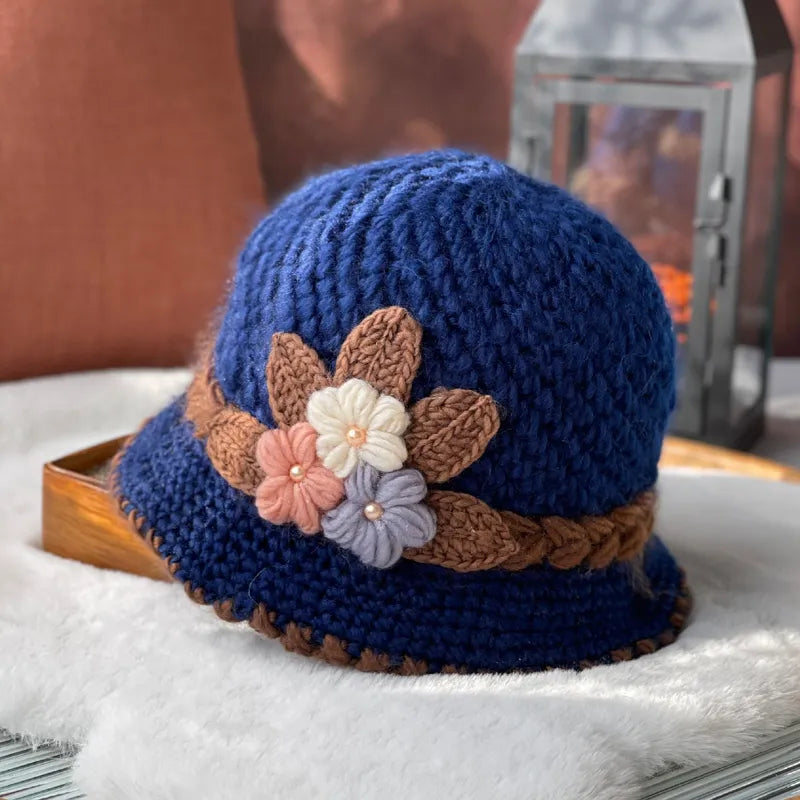 Women's  Flowers Knitted Woolen Hat