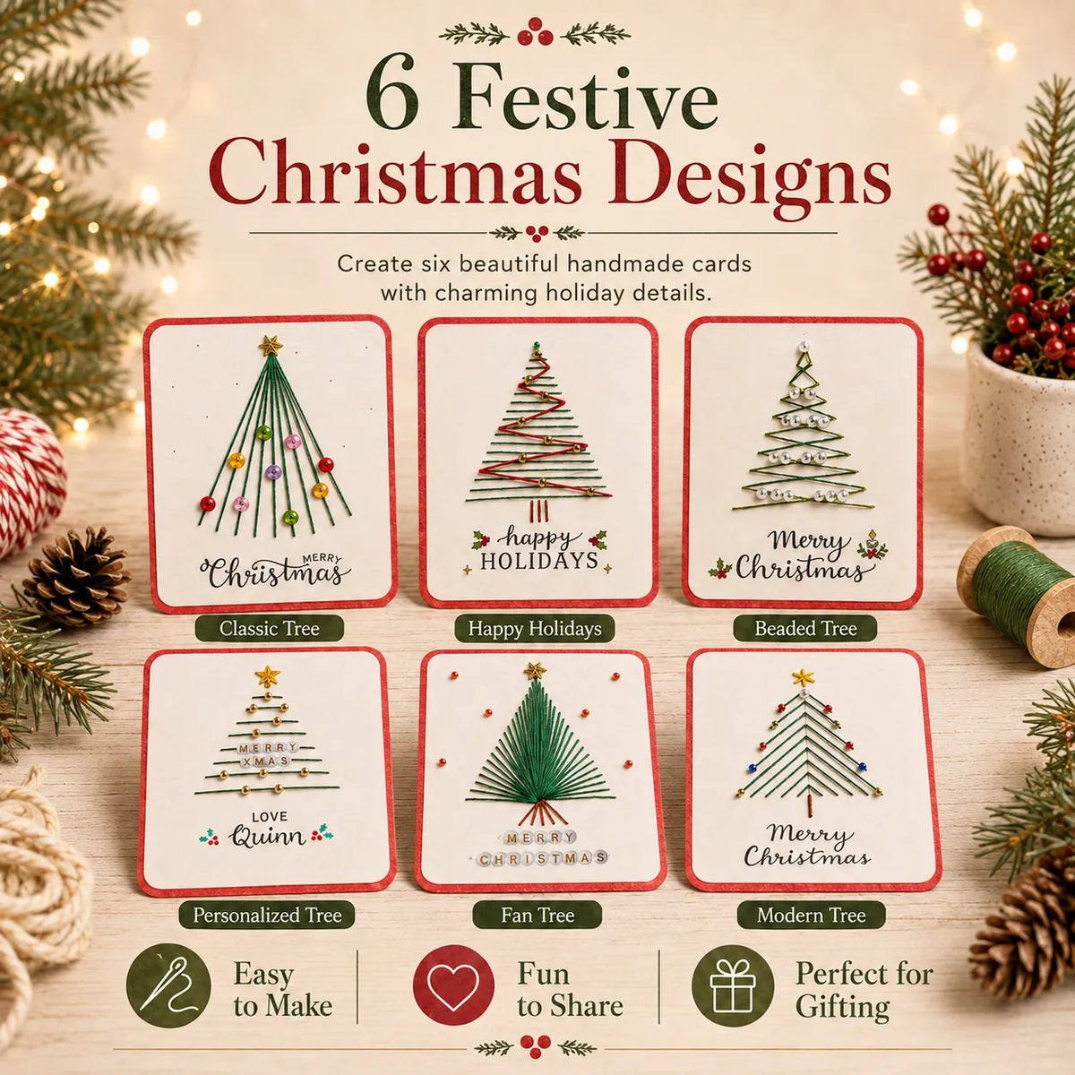 🎄6 Festive Designs ✨| Christmas Thread Art Card Kit – Create Beautiful Handmade Holiday Cards ✨