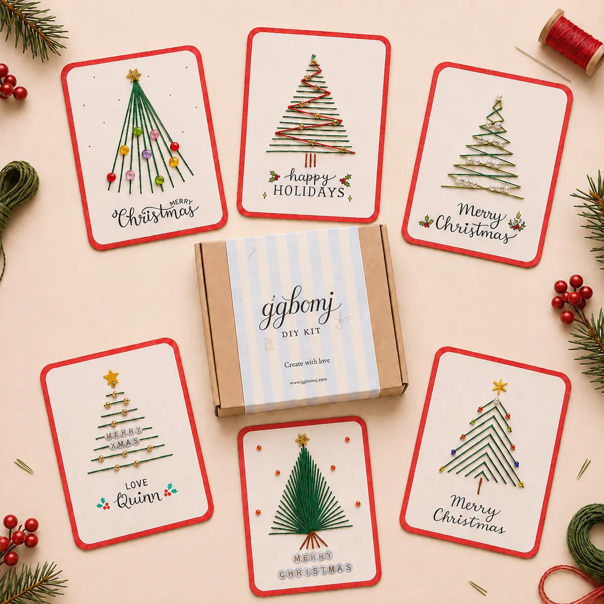 🎄6 Festive Designs ✨| Christmas Thread Art Card Kit – Create Beautiful Handmade Holiday Cards ✨