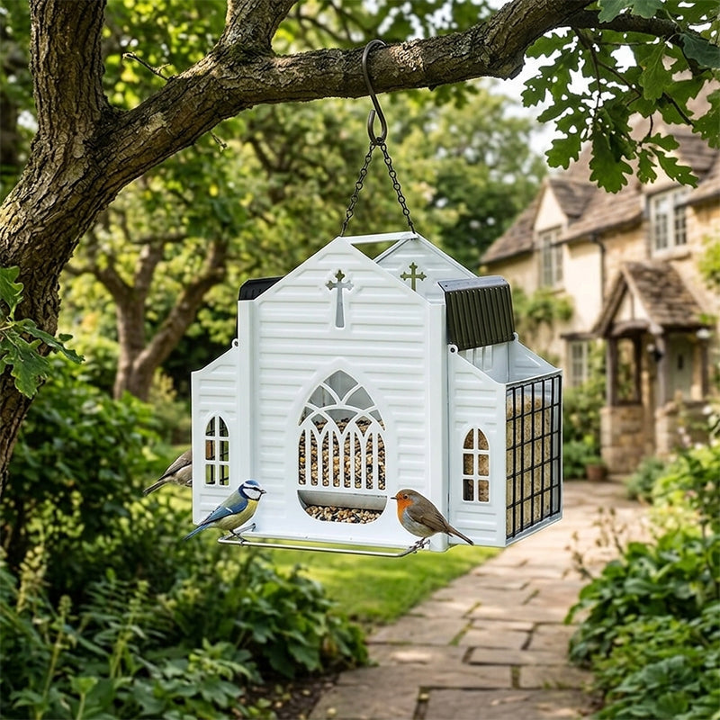 Church-Shaped Solar-Powered Bird Feeder
