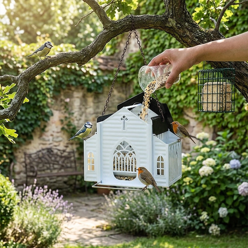 Church-Shaped Solar-Powered Bird Feeder