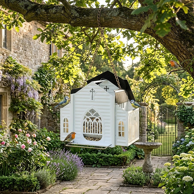 Church-Shaped Solar-Powered Bird Feeder