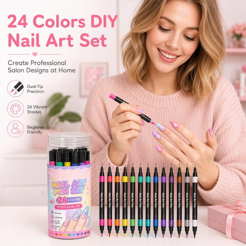 ⏳Time-Limited Special⏰24 Colors Dual Ended Nail Art Pens Set