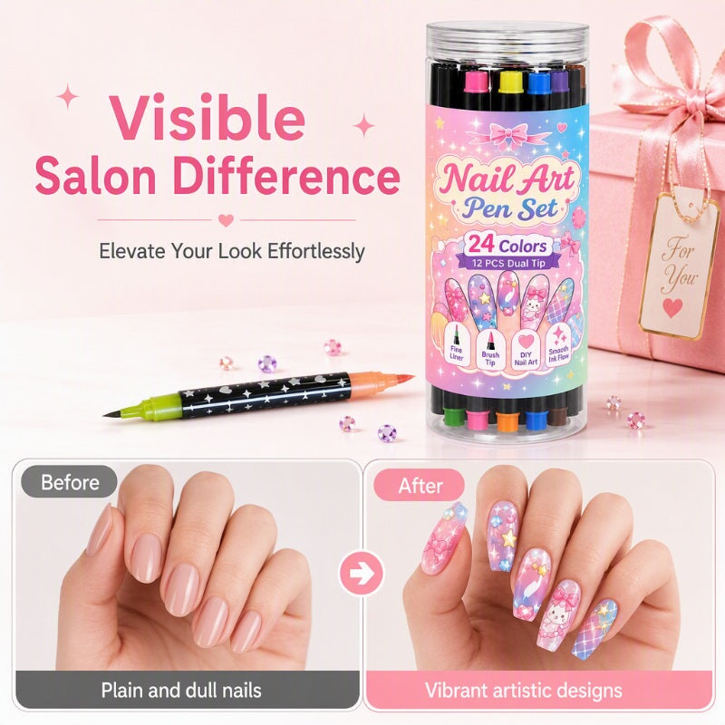 ⏳Time-Limited Special⏰24 Colors Dual Ended Nail Art Pens Set